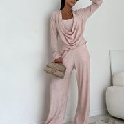 Komplet dzianinowy SOFT DRAPE – Pudrowy Róż