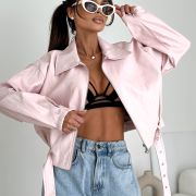 „ECO CHIC” Kurtka z eko skóry – Pudrowy róż