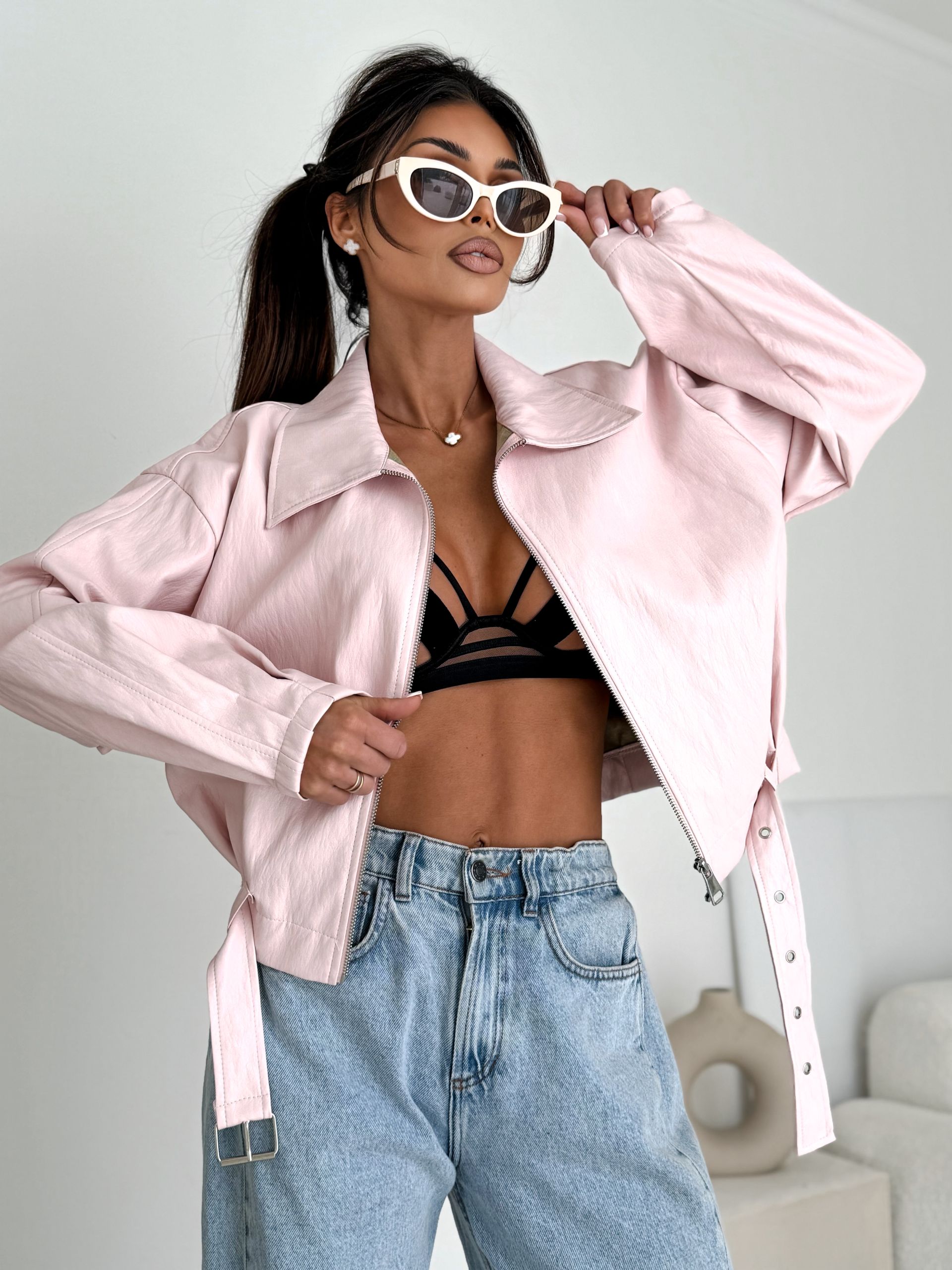 „ECO CHIC” Kurtka z eko skóry – Pudrowy róż