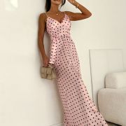 Sukienka Satin Dots – pudrowy róż w groszki