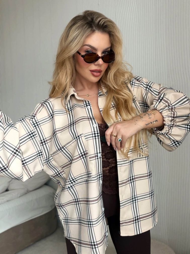CHECK OVERSIZE SHIRT – beżowa krata