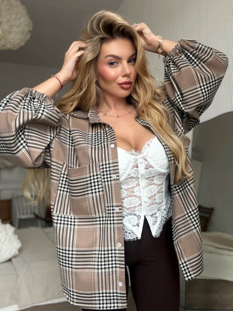 CHECK OVERSIZE SHIRT – czekoladowa-biała krata